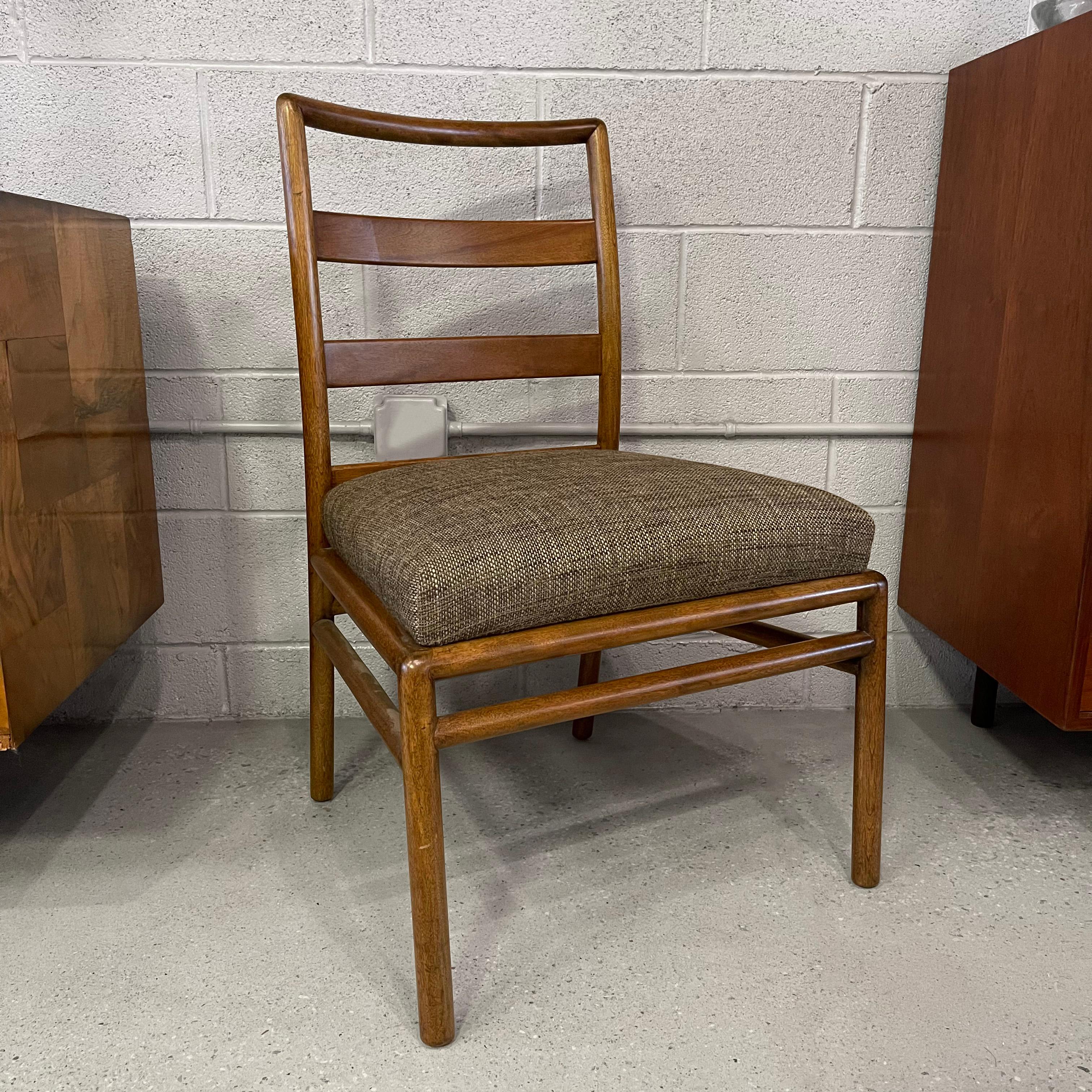 Mid-Century Modern, side chair by T.H. Robsjohn Gibbings for Widdicomb features a walnut, ladder back frame with upholstered seat in mocha tweed. A great mid century modern chair for dining, desk or accent.
 