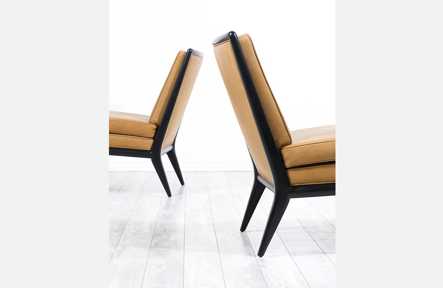 T.H. Robsjohn-Gibbings Leather and Ebonized Wood Slipper Chairs for Widdicomb For Sale 5
