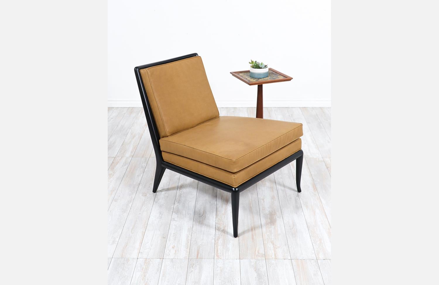 T.H. Robsjohn-Gibbings Leather and Ebonized Wood Slipper Chairs for Widdicomb For Sale 2
