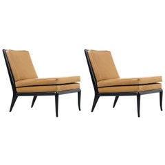 T.H. Sillas de cuero y madera ebonizada Robsjohn-Gibbings para Widdicomb