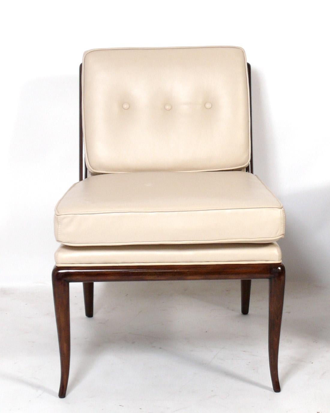 Mid-Century Modern T.H. Robsjohn Gibbings Leather Slipper Chairs