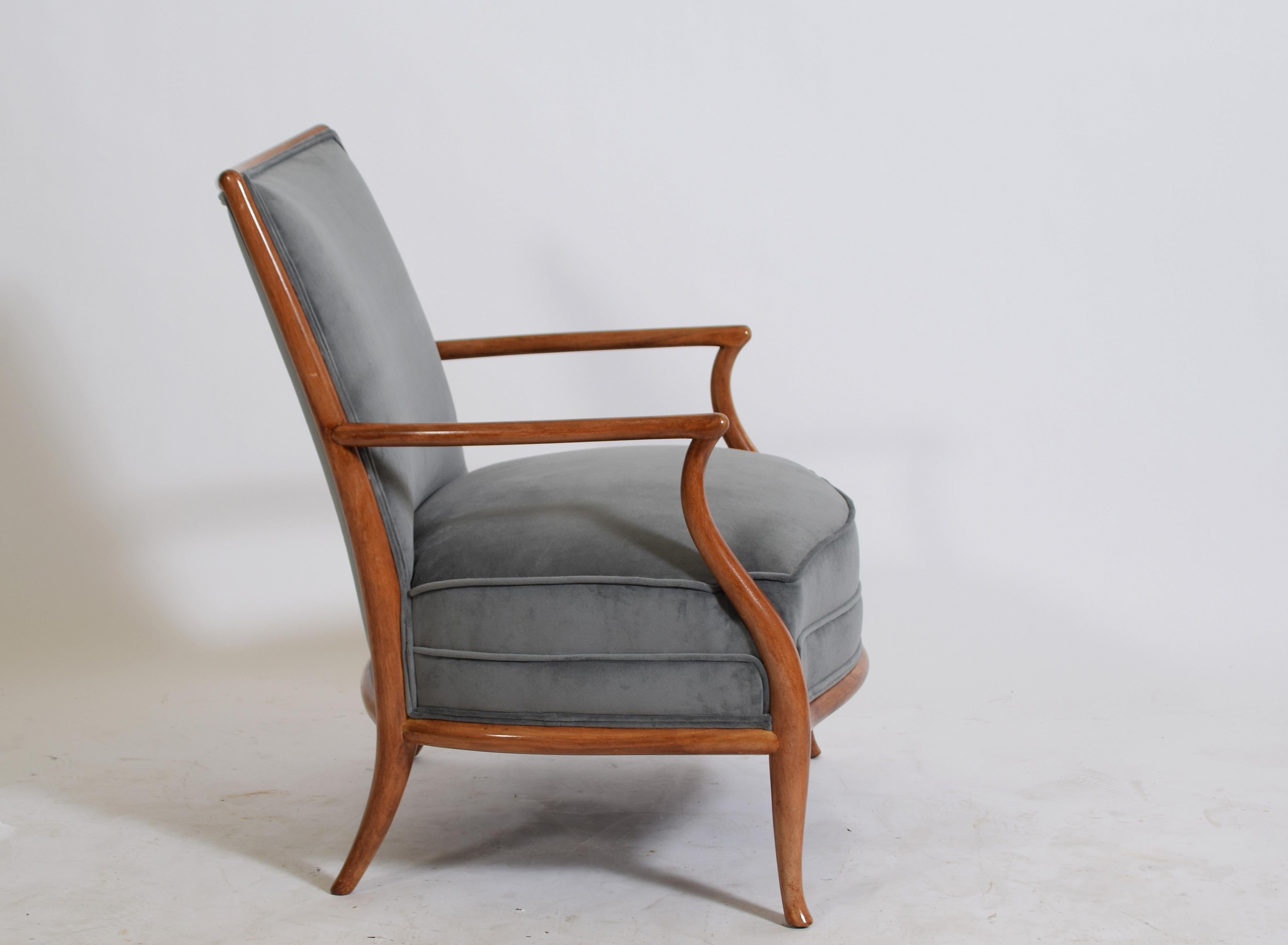 Stylish easy chair design by T.H Robsjohn-Gibbings fo Widdicomb Co.maple frame with new upholstery .Restored