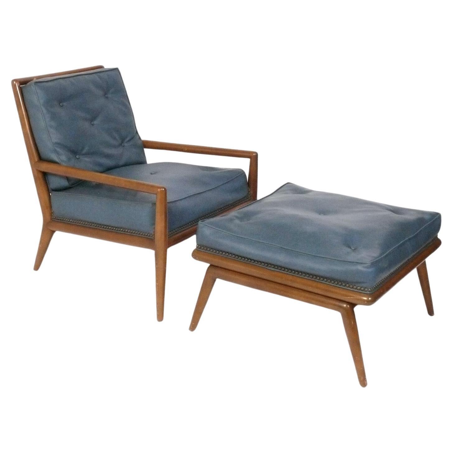 TH Robsjohn Gibbings Lounge Chair & Ottoman Refinished Reupholstered Mid Century