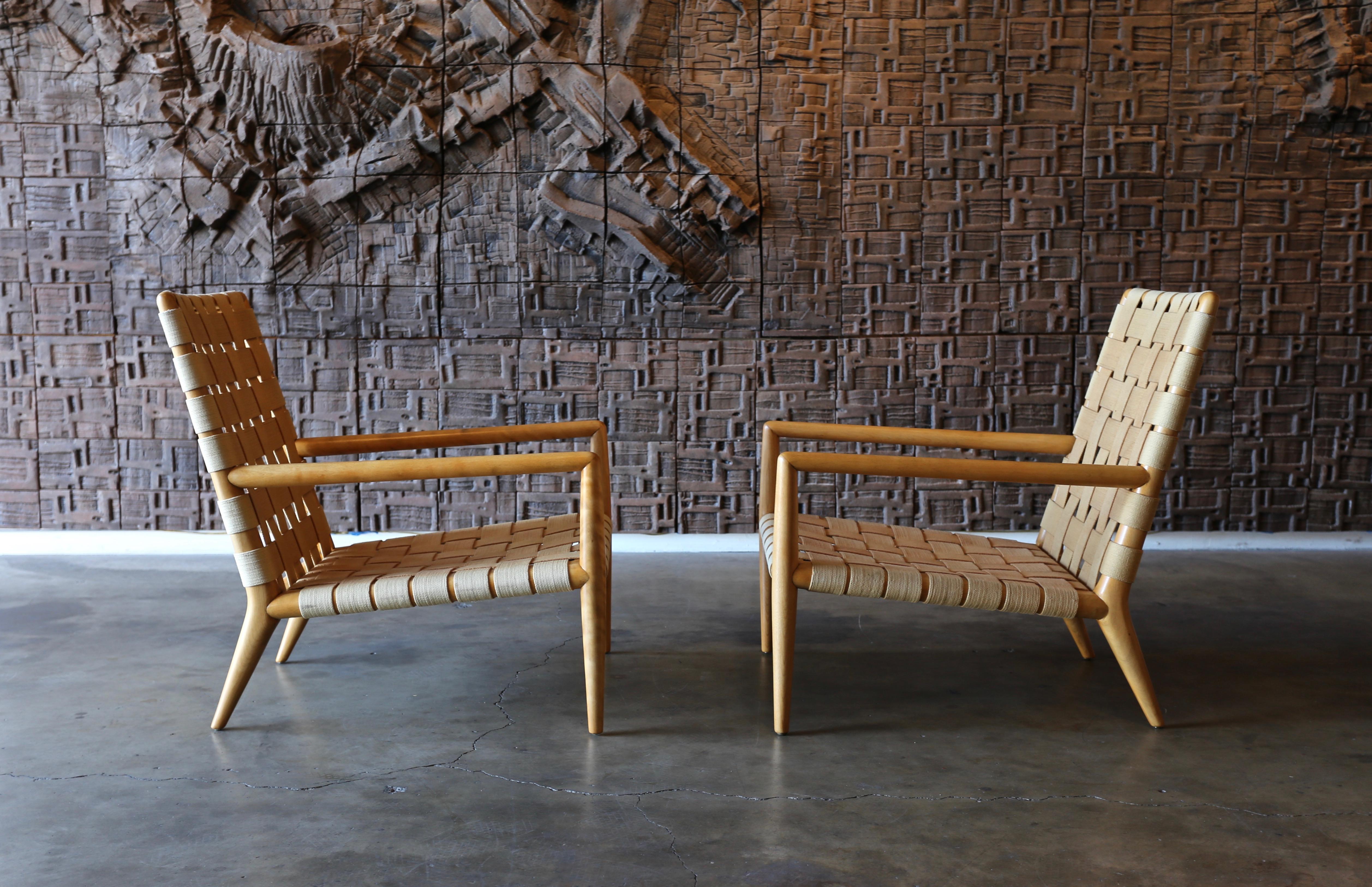 T.H. Robsjohn-Gibbings pair of lounge chairs for Widdicomb model 1720, circa 1955.