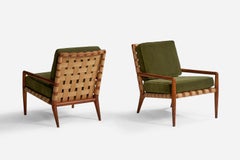T.H. Robsjohn-Gibbings, Lounge Chairs, Walnut, Cotton, Mohair, USA, 1950s