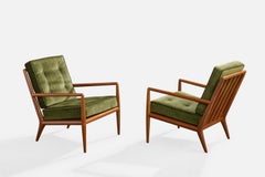 T.H. Robsjohn-Gibbings, Lounge Chairs, Walnut, Velvet, USA, 1950s