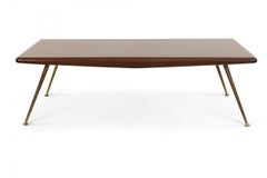 Mid-Century T.H. Robsjohn-Gibbings  Walnut and Brass Coffee Table
