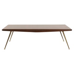 Vintage T.H. Robsjohn-Gibbings Mid-Century Walnut and Brass Coffee Table