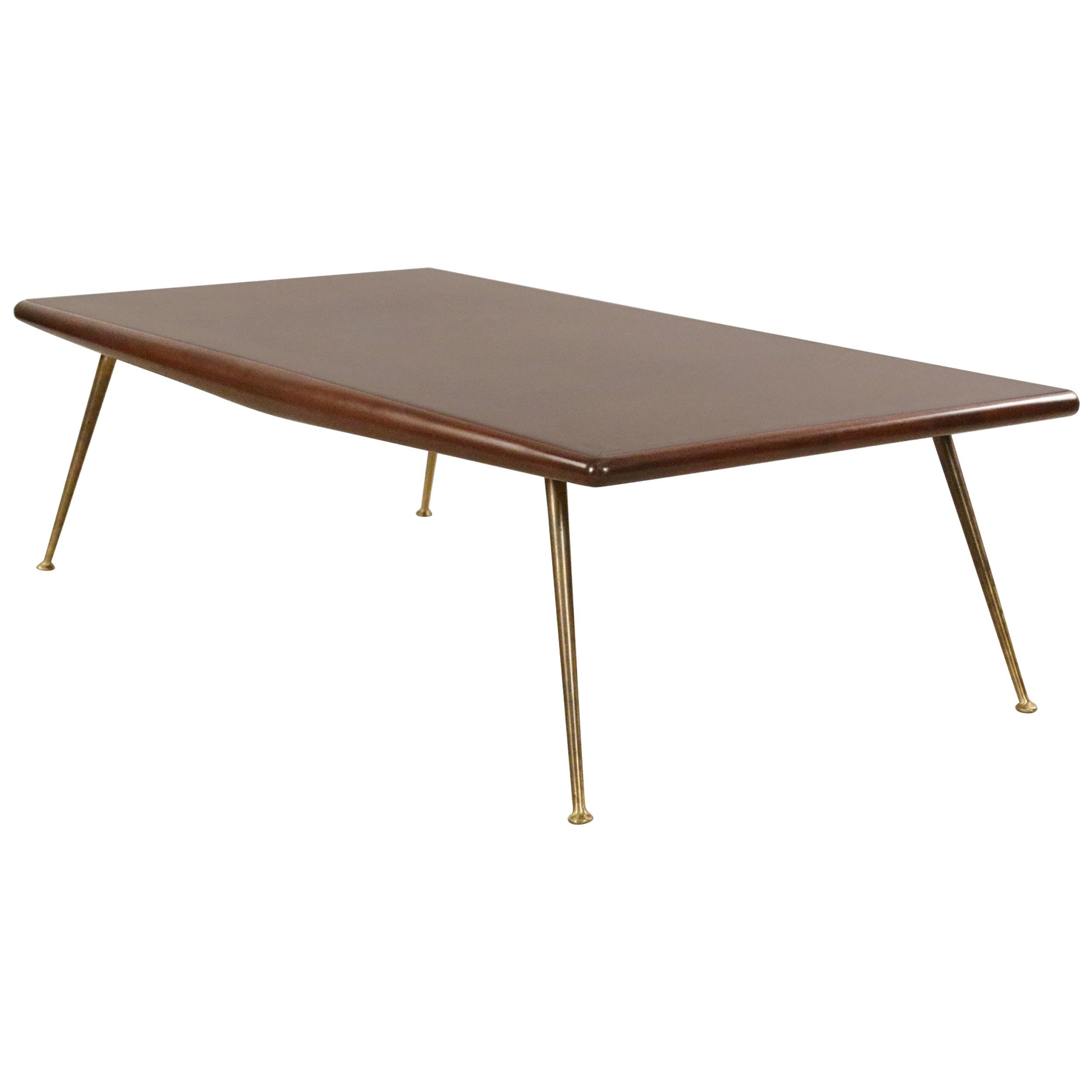 Mid-Century T.H. Robsjohn-Gibbings  Walnut and Brass Coffee Table