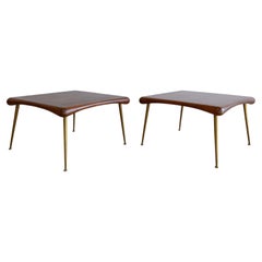 T.H. Robsjohn Gibbings Occasional Tables, Walnut and Brass, Widdicomb, 1950s