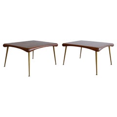 T.H. Robsjohn Gibbings Occasional Tables, Walnut and Brass, Widdicomb, 1950s