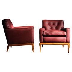 T.H. Robsjohn Gibbings Oxblood Leather Club Chairs, 1950s