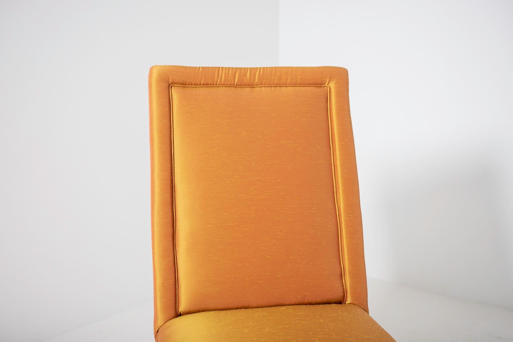 Mid-20th Century T.H. Robsjohn-Gibbings Pair of Chaise Lounges in Orange Silk, 1960s