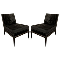 T.H. Robsjohn-Gibbings Pair of Iconic Slipper Chairs in Black Velvet, 1950s