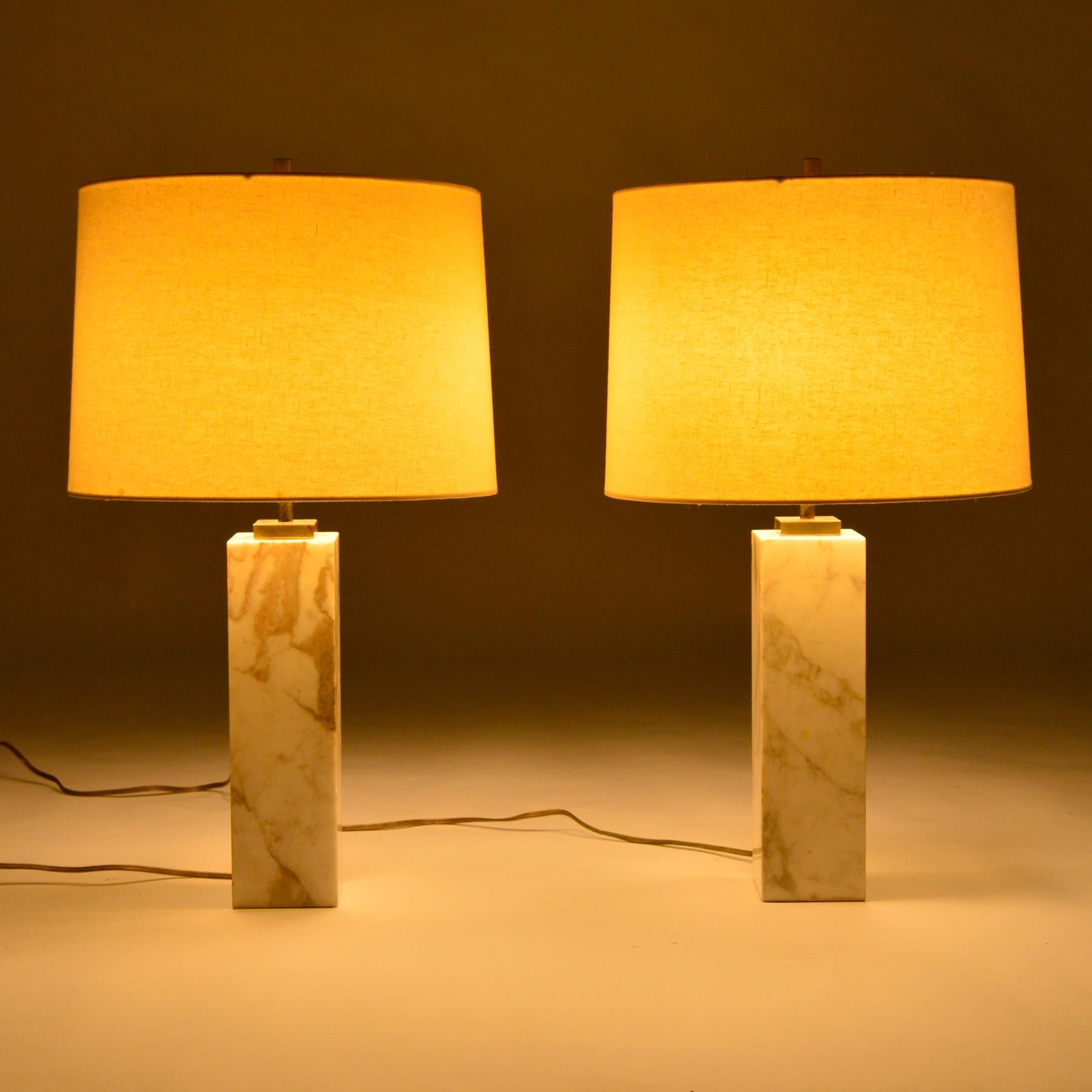 American T.H. Robsjohn-Gibbings Pair of Marble Table Lamps by Hansen