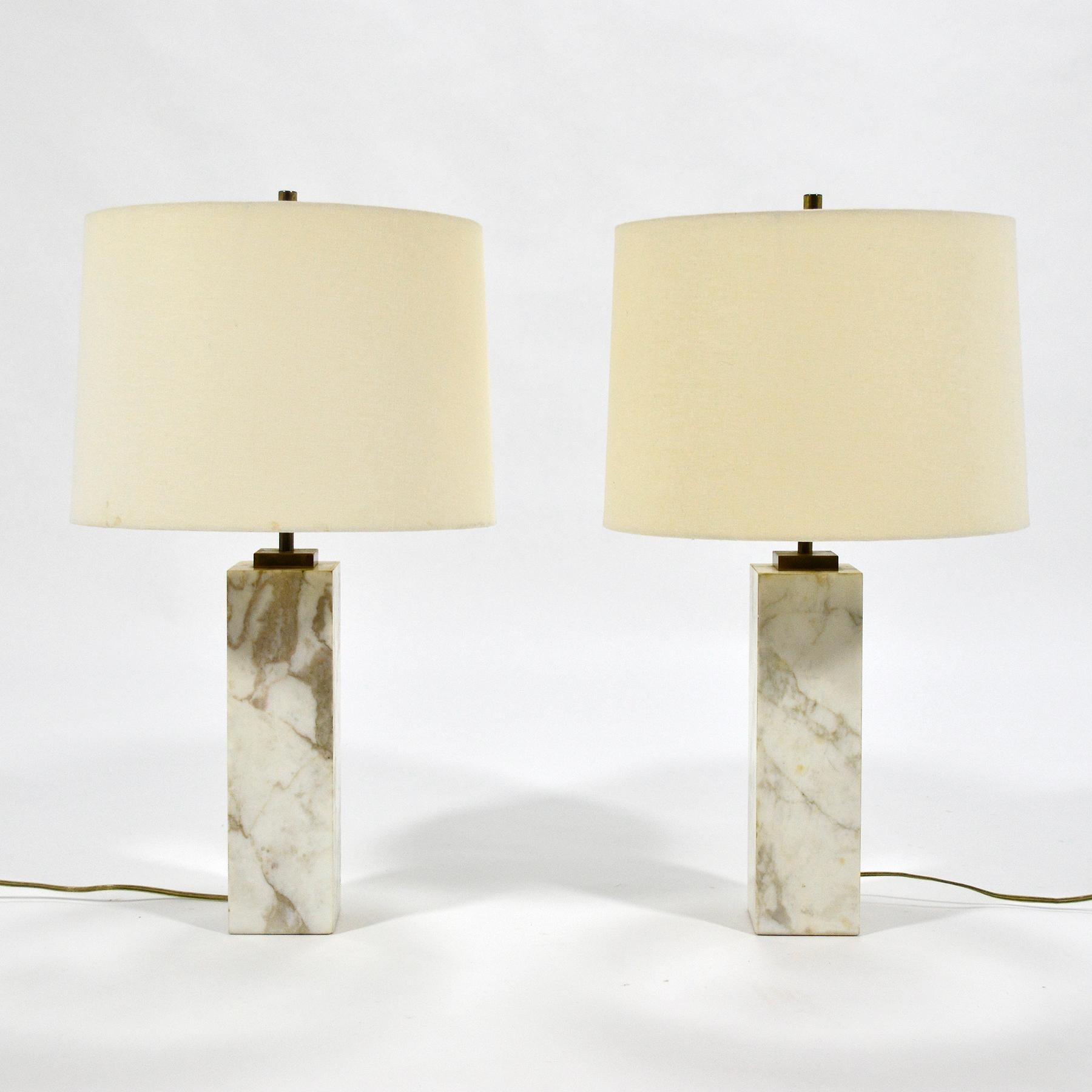 T.H. Robsjohn-Gibbings Pair of Marble Table Lamps by Hansen In Good Condition In Highland, IN