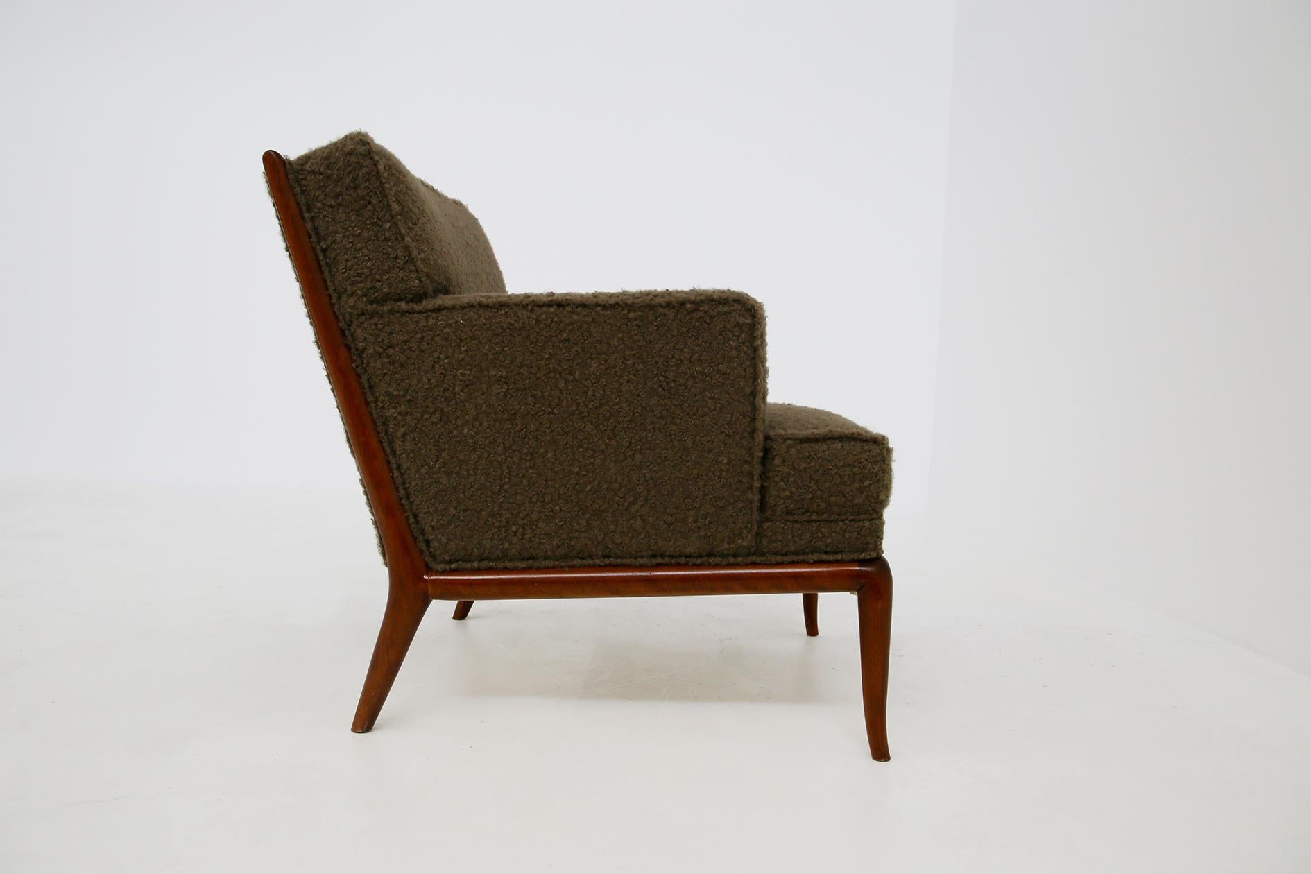 T.H. Robsjohn-Gibbings Pair of Midcentury Armchairs in Bouclè Fabric Brown, 1950 2