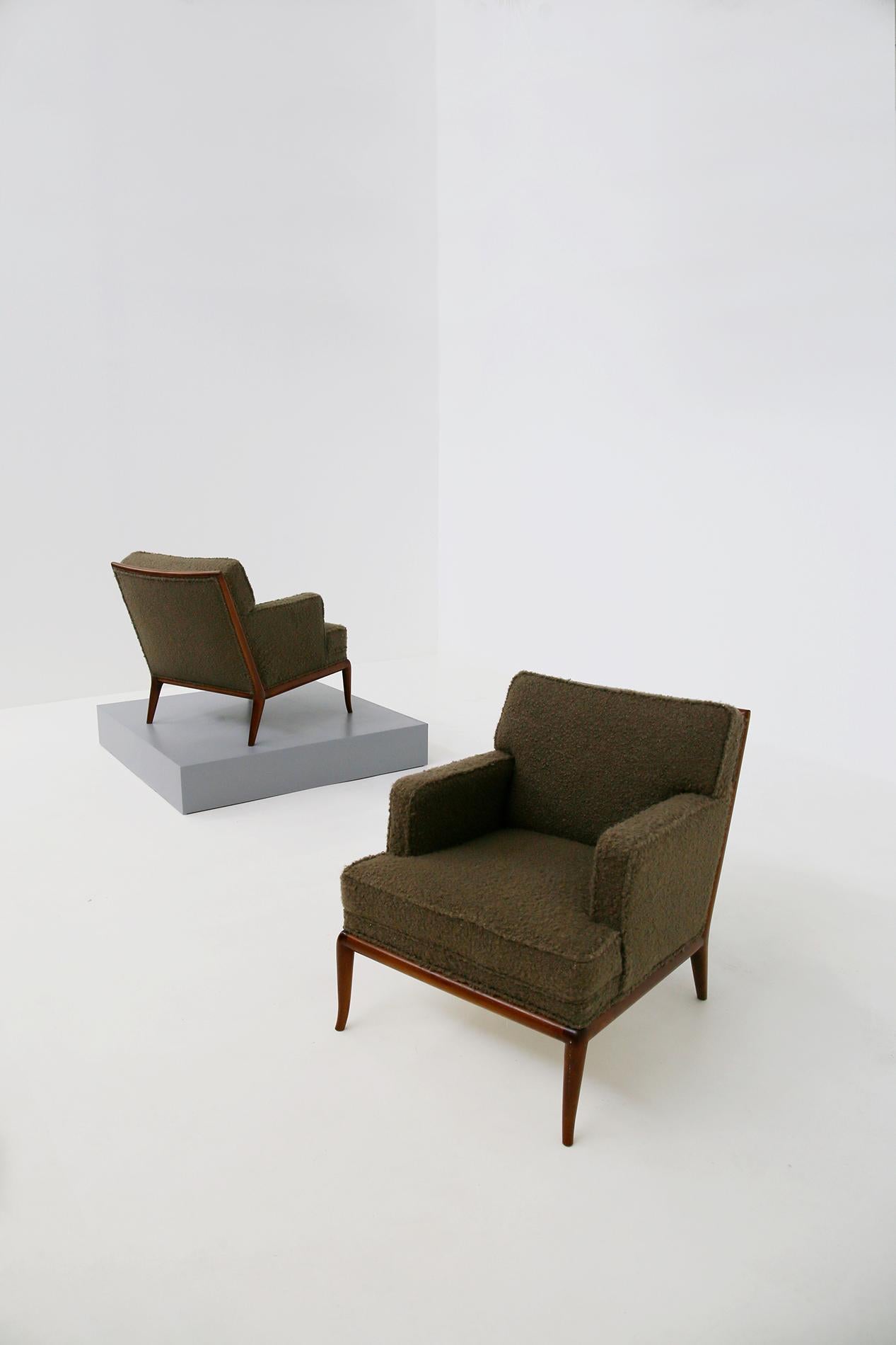 Mid-Century Modern T.H. Robsjohn-Gibbings Pair of Midcentury Armchairs in Bouclè Fabric Brown, 1950