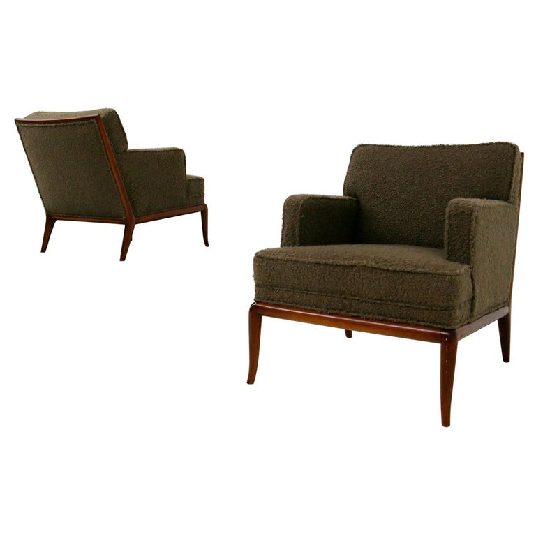 T H Robsjohn Gibbings Pair Of Midcentury Armchairs In Boucle Fabric Brown 1950 For Sale At 1stdibs