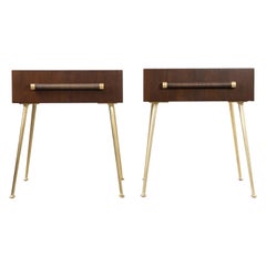 T.H. Robsjohn Gibbings Petite Night Stands for Widdicomb Brass Legs Cane Handles