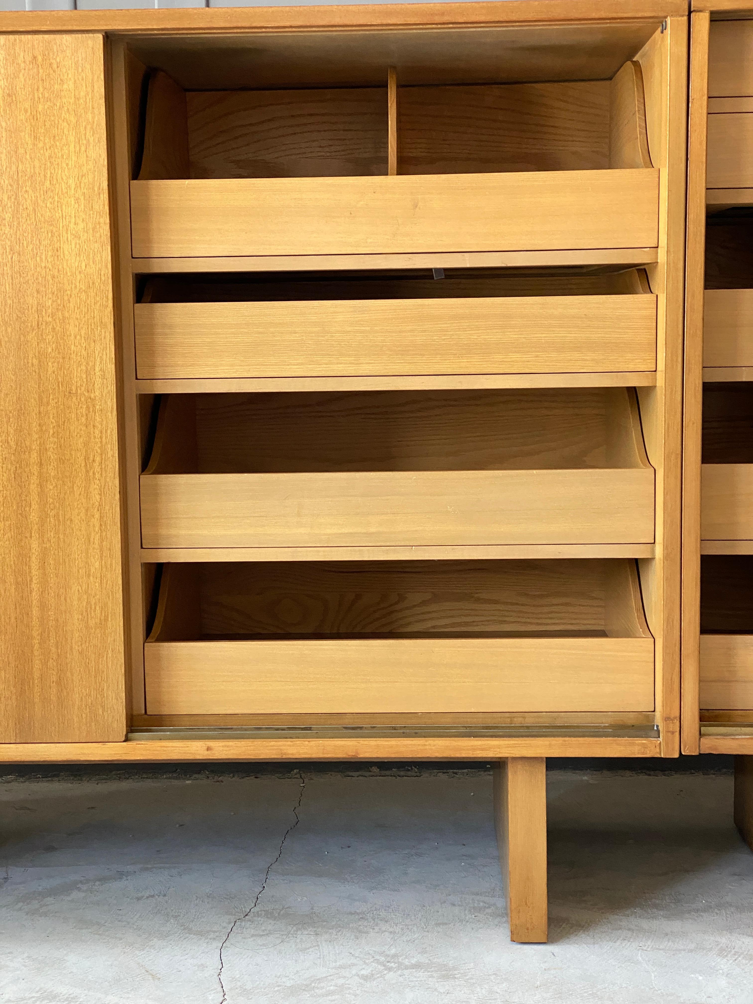 Mid-Century Modern T.H. Robsjohn-Gibbings, Rare Cabinets, Bleached Walnut, Widdicomb, 1950s