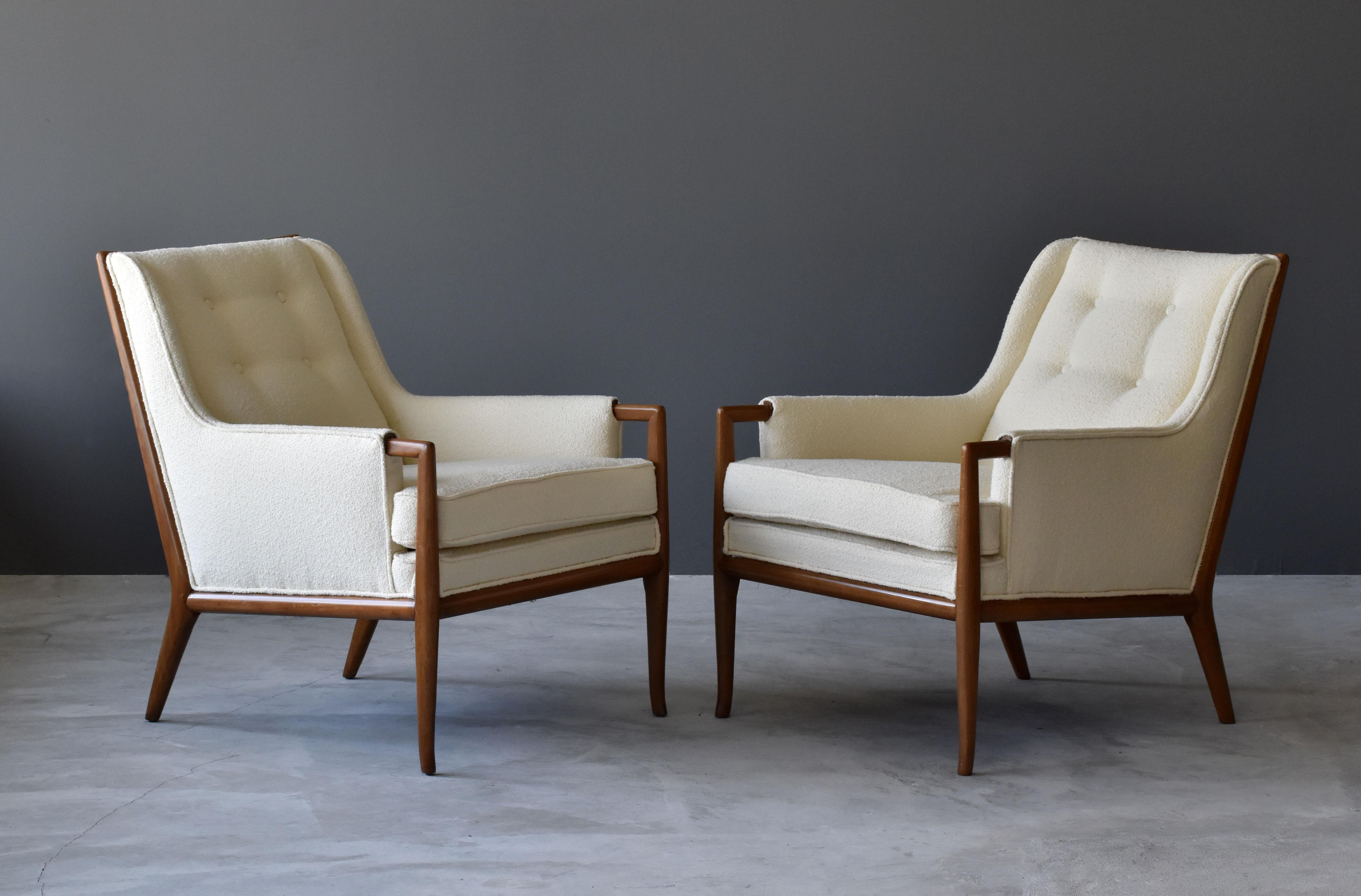 A pair of rare lounge chairs designed by T.H. Robsjohn-Gibbings. Produced by Widdicomb Furniture Company in Grand Rapids, Michigan, circa 1950s.

Other American designers of this era are Edward Wormley, George Nakashima, Tommi Parzinger, Paul