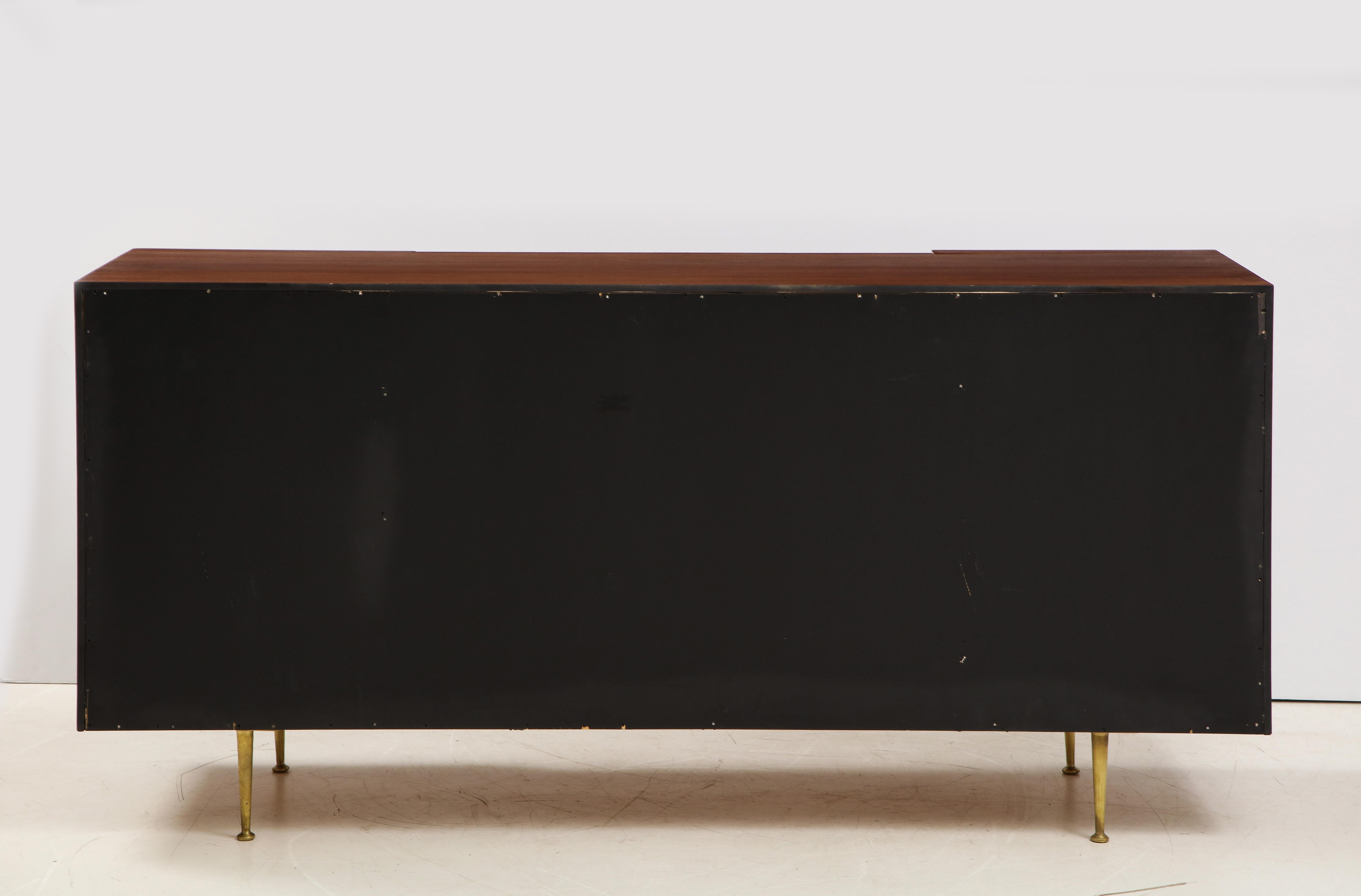 T.H. Robsjohn-Gibbings Sideboard or Cabinet in Walnut, Rattan and Brass In Good Condition In New York, NY