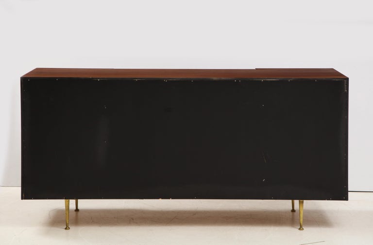 T.H. Robsjohn-Gibbings Rare Sideboard or Cabinet in Walnut, Rattan and Brass In Good Condition For Sale In New York, NY