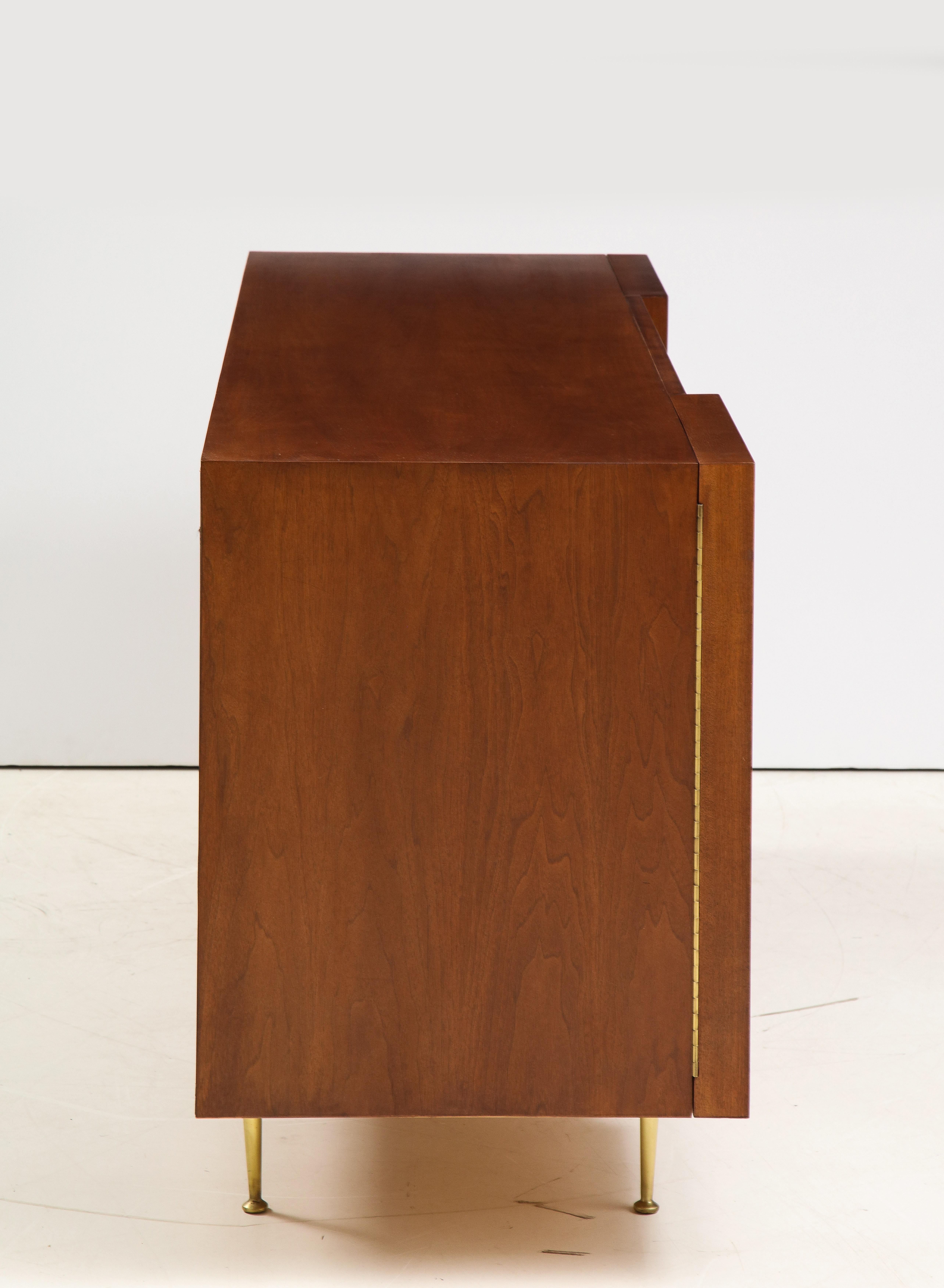 Mid-20th Century T.H. Robsjohn-Gibbings Sideboard or Cabinet in Walnut, Rattan and Brass