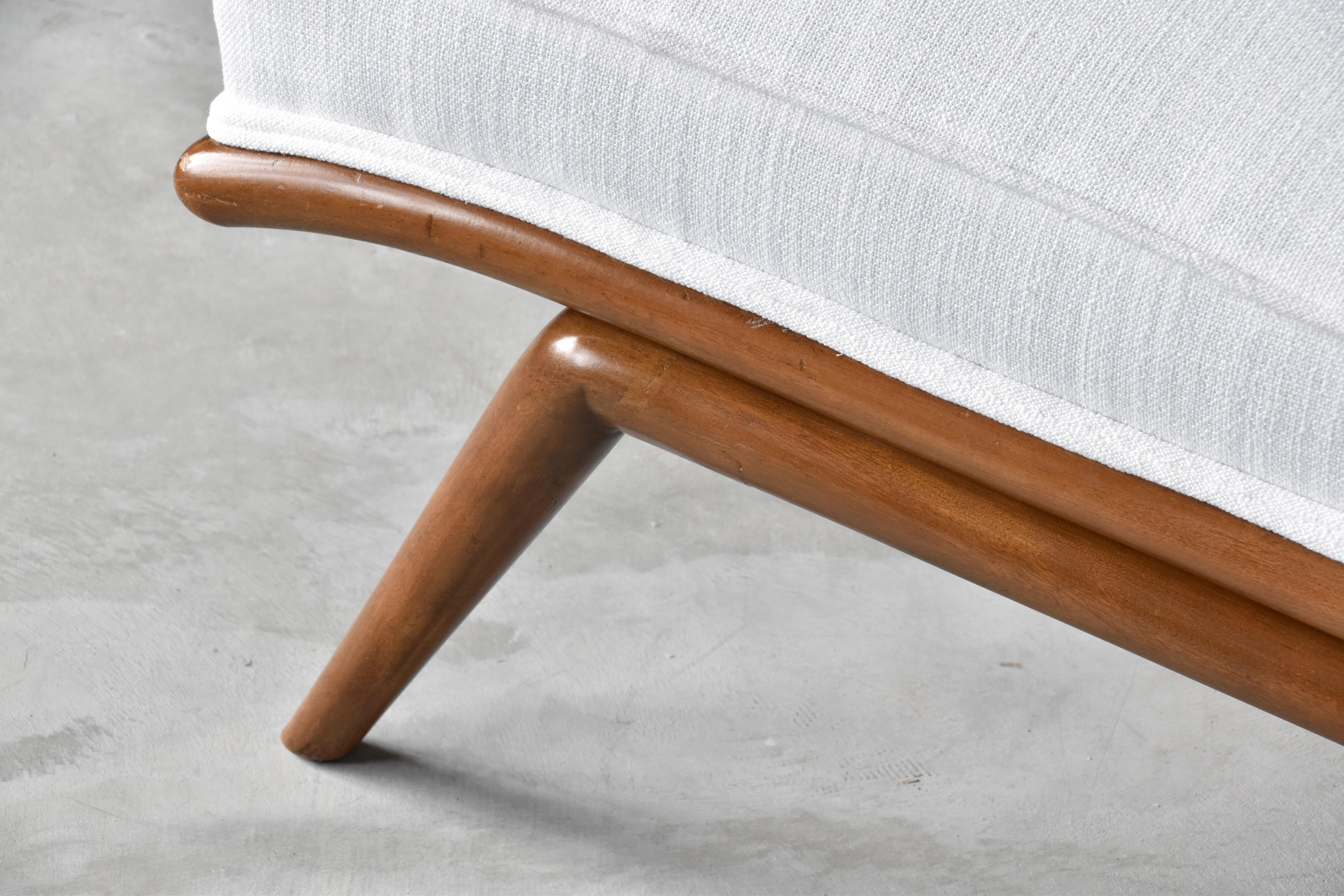 T.H. Robsjohn-Gibbings, Rare Slipper Chairs, Walnut, White Fabric, Widdicomb 2