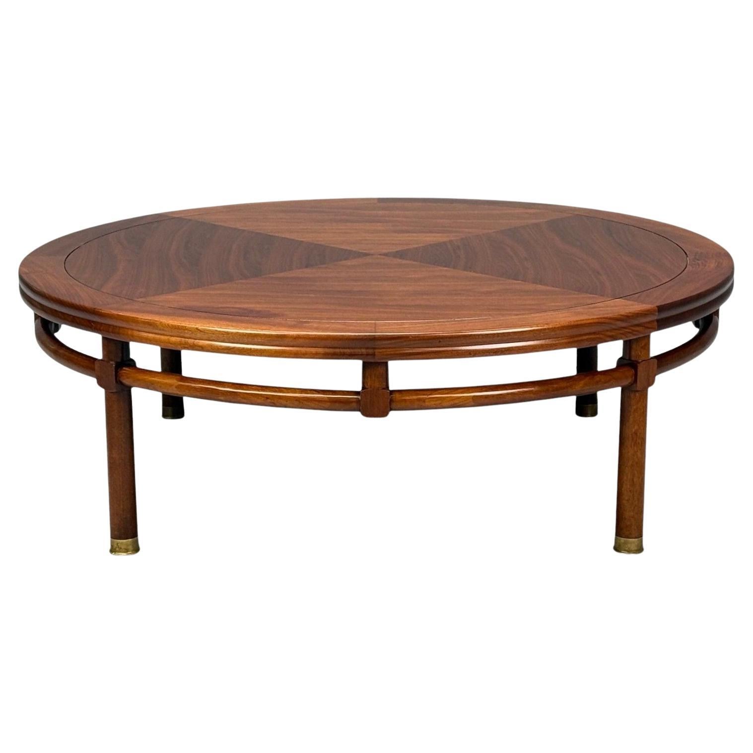 T.H. Robsjohn-Gibbings, Round Coffee Table, Brass, Walnut, USA, 1960s For Sale
