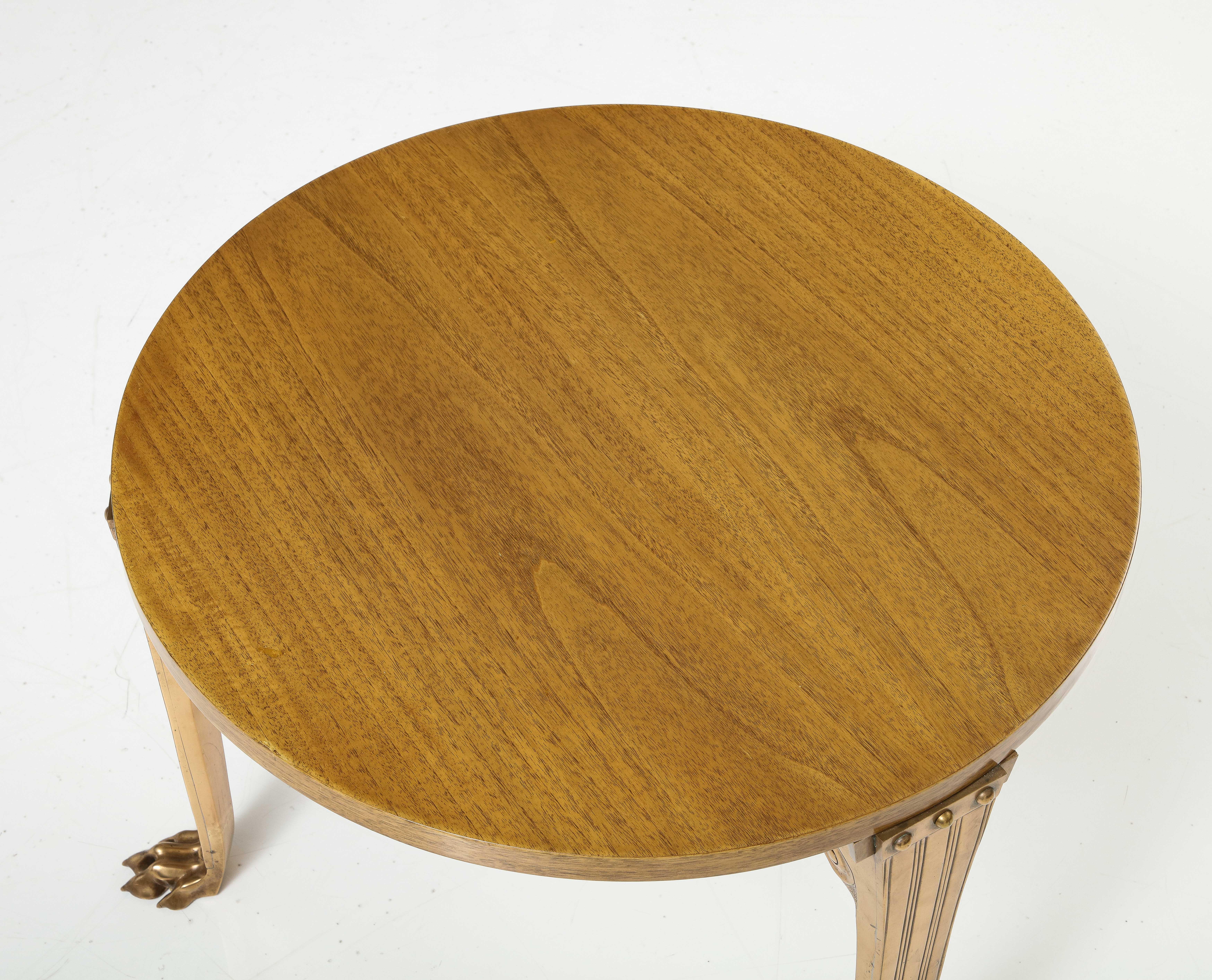 T.H. Robsjohn Gibbings 'Saridis' Tripod Walnut Table with Polished Bronze Base For Sale 7