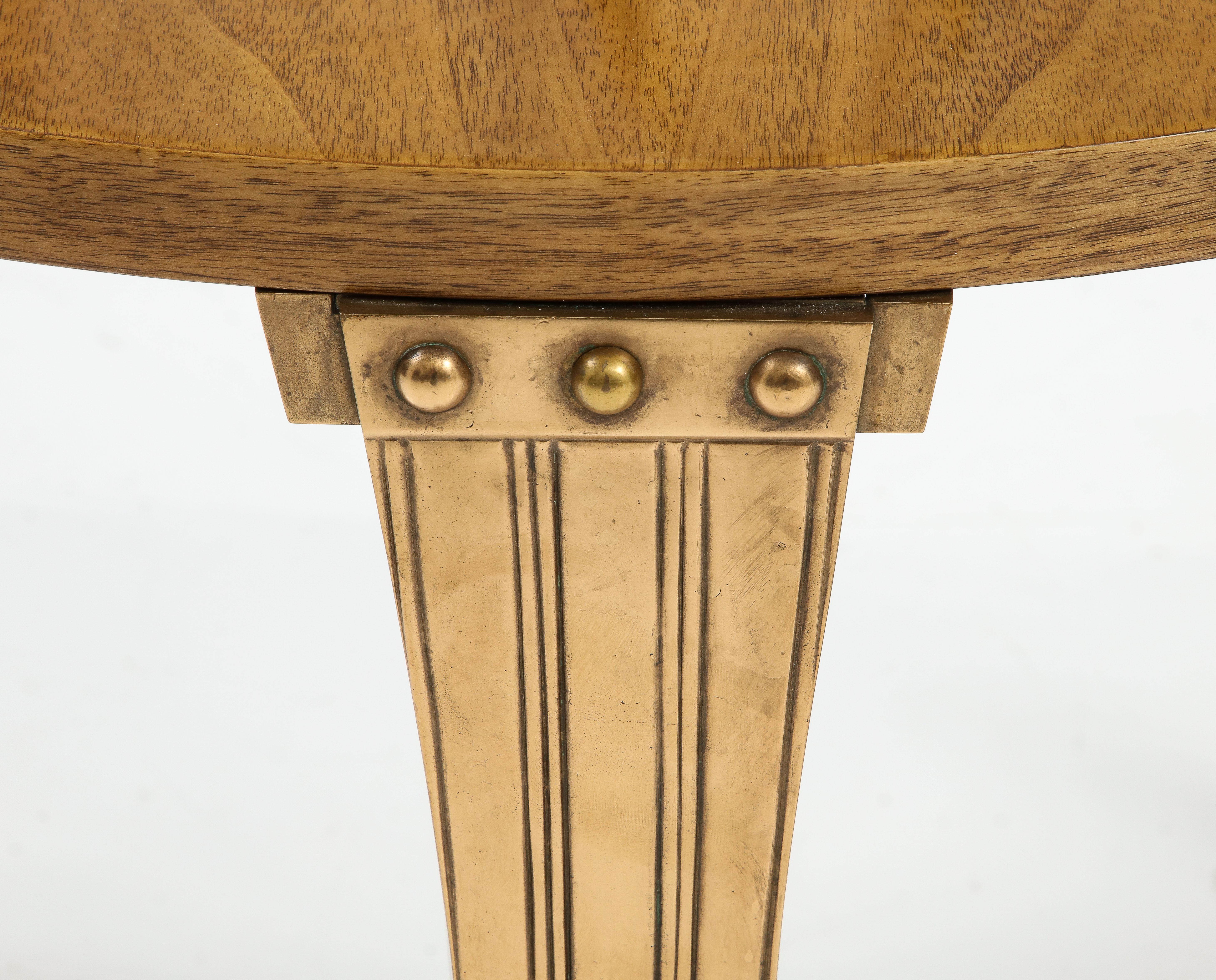 T.H. Robsjohn Gibbings 'Saridis' Tripod Walnut Table with Polished Bronze Base For Sale 11