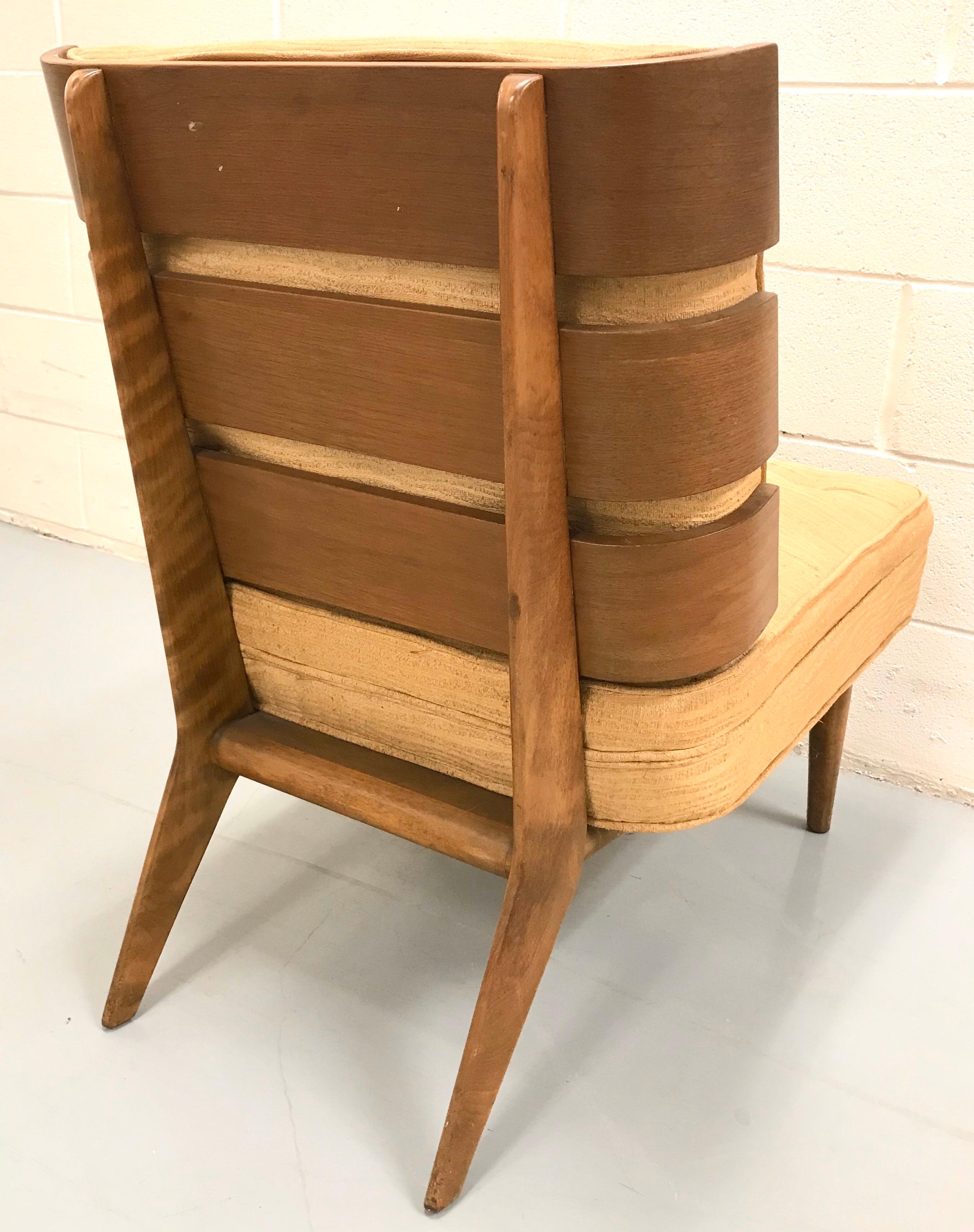 T.H. Robsjohn-Gibbings Slat-Back Lounge Chair for Widdicomb In Good Condition For Sale In Lake Success, NY