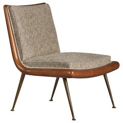 T.H. Robsjohn-Gibbings, Silla Slipper, Nogal, Latón, Tela, EEUU, Años 50