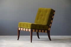 T.H. Robsjohn-Gibbings, Slipper Chair, Walnut, Webbing, Green Velvet, Widdicomb