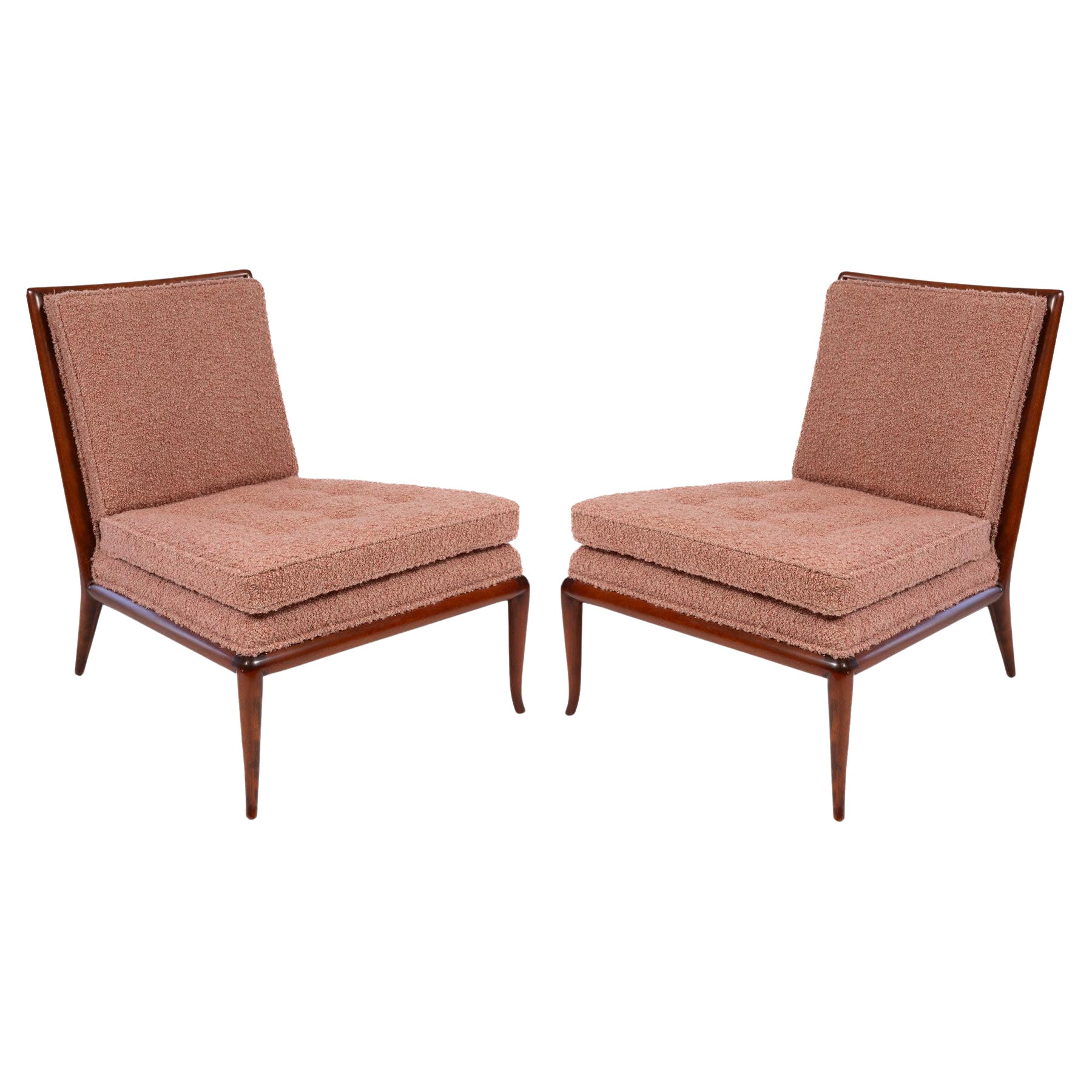 T.H. Robsjohn-Gibbings Slipper Chairs by Widdicomb in Pink Bouclé