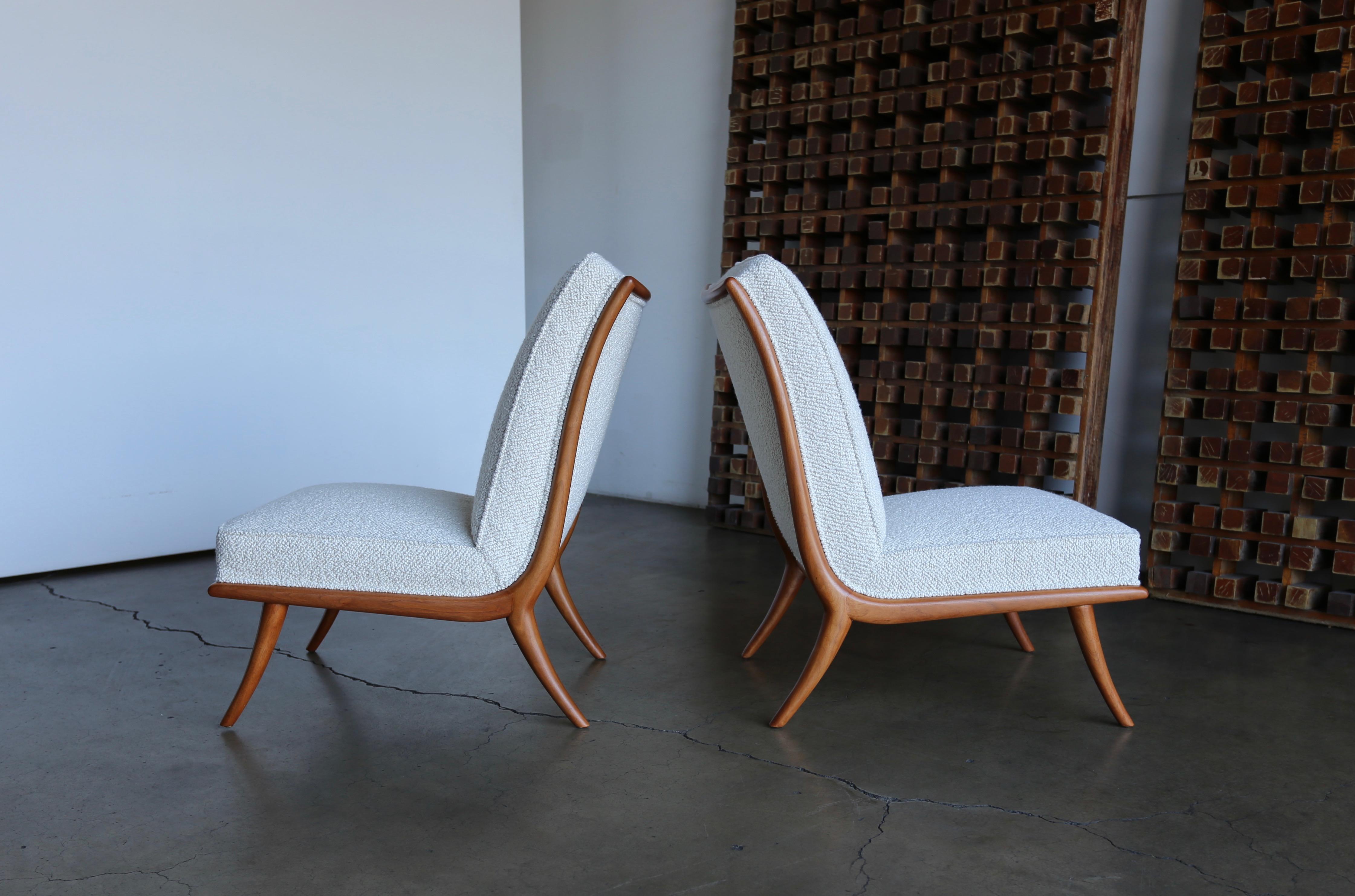Fabric T.H. Robsjohn-Gibbings Slipper Chairs for Widdicomb, circa 1955