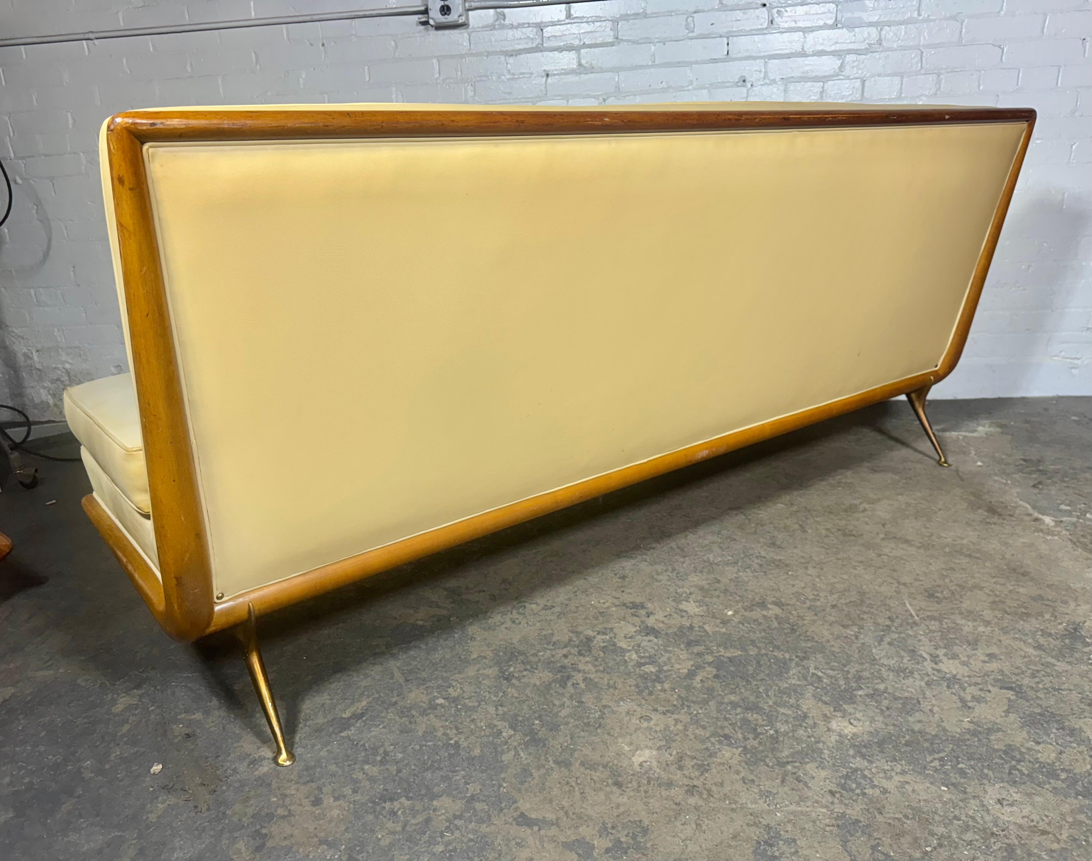 T.H. Robsjohn-Gibbings Sofa, for Widdicomb Model 1727 c.1950 / walnut & brass For Sale 3
