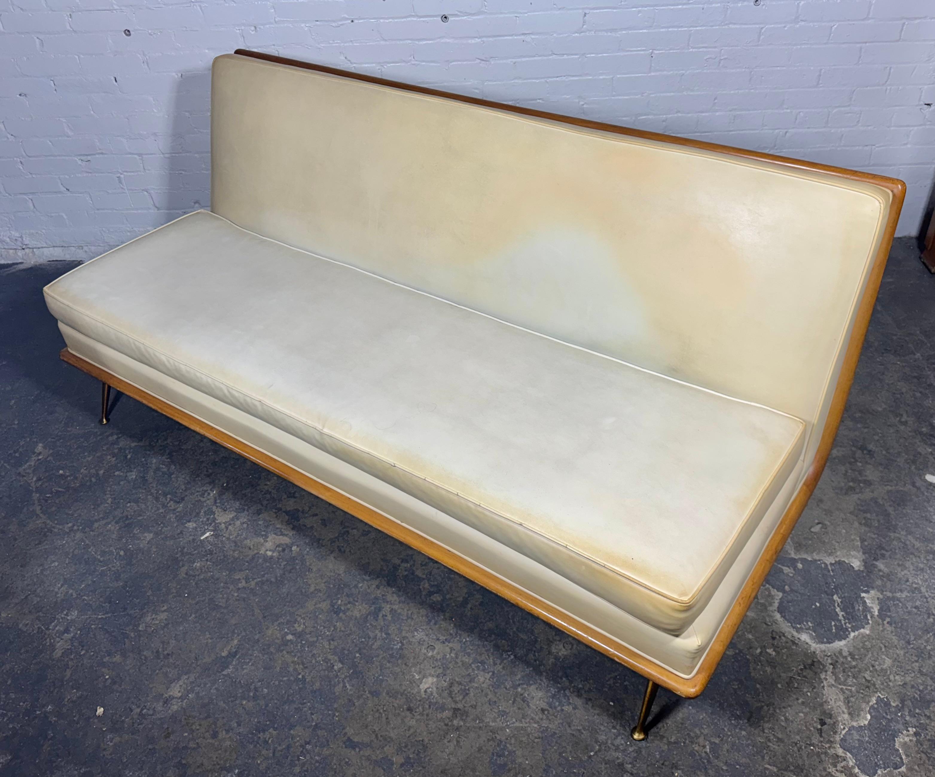 T.H. Robsjohn-Gibbings Sofa, for Widdicomb Model 1727 c.1950 / walnut & brass For Sale 5