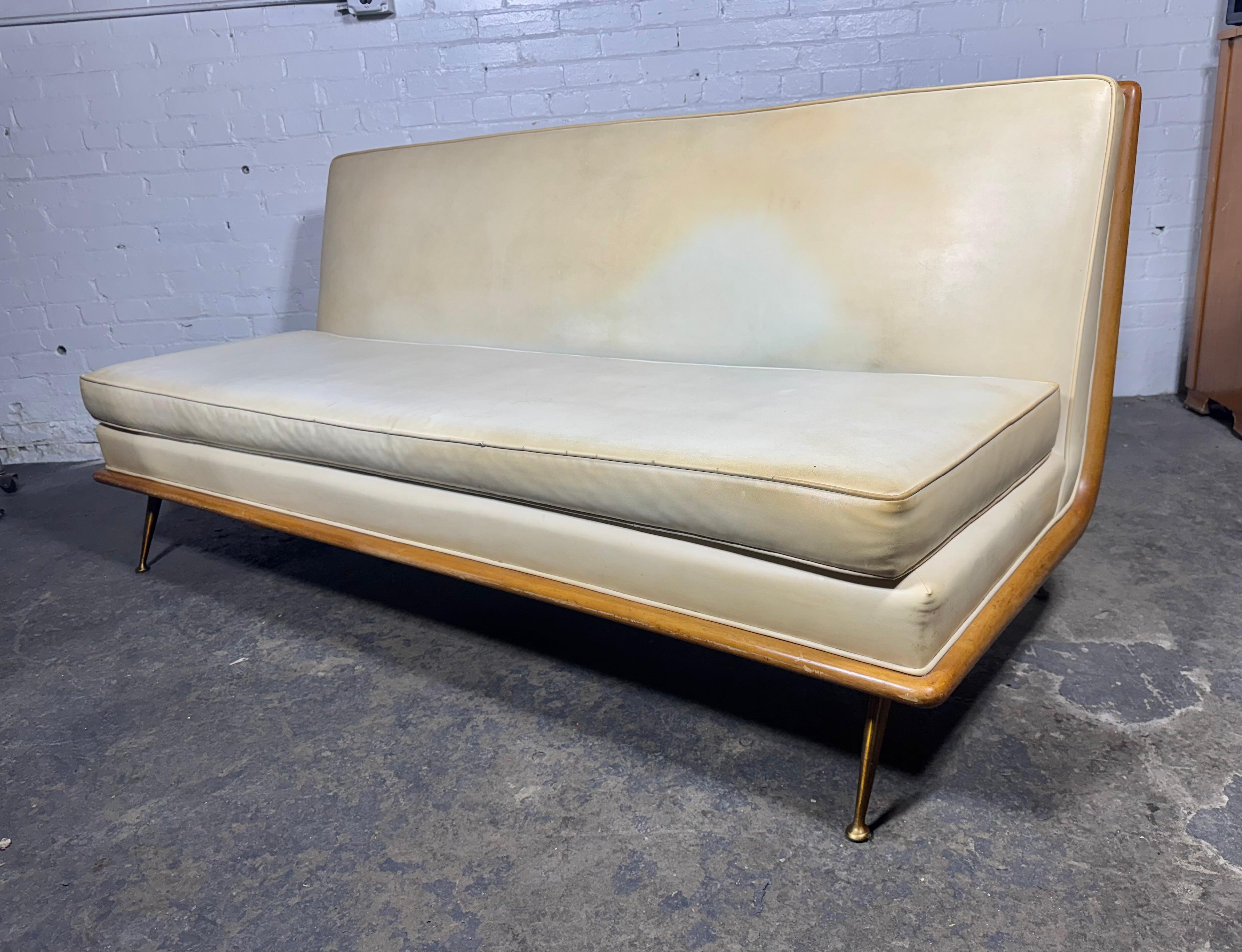 T.H. Robsjohn-Gibbings Sofa, for Widdicomb Model 1727 c.1950 / walnut & brass For Sale 6