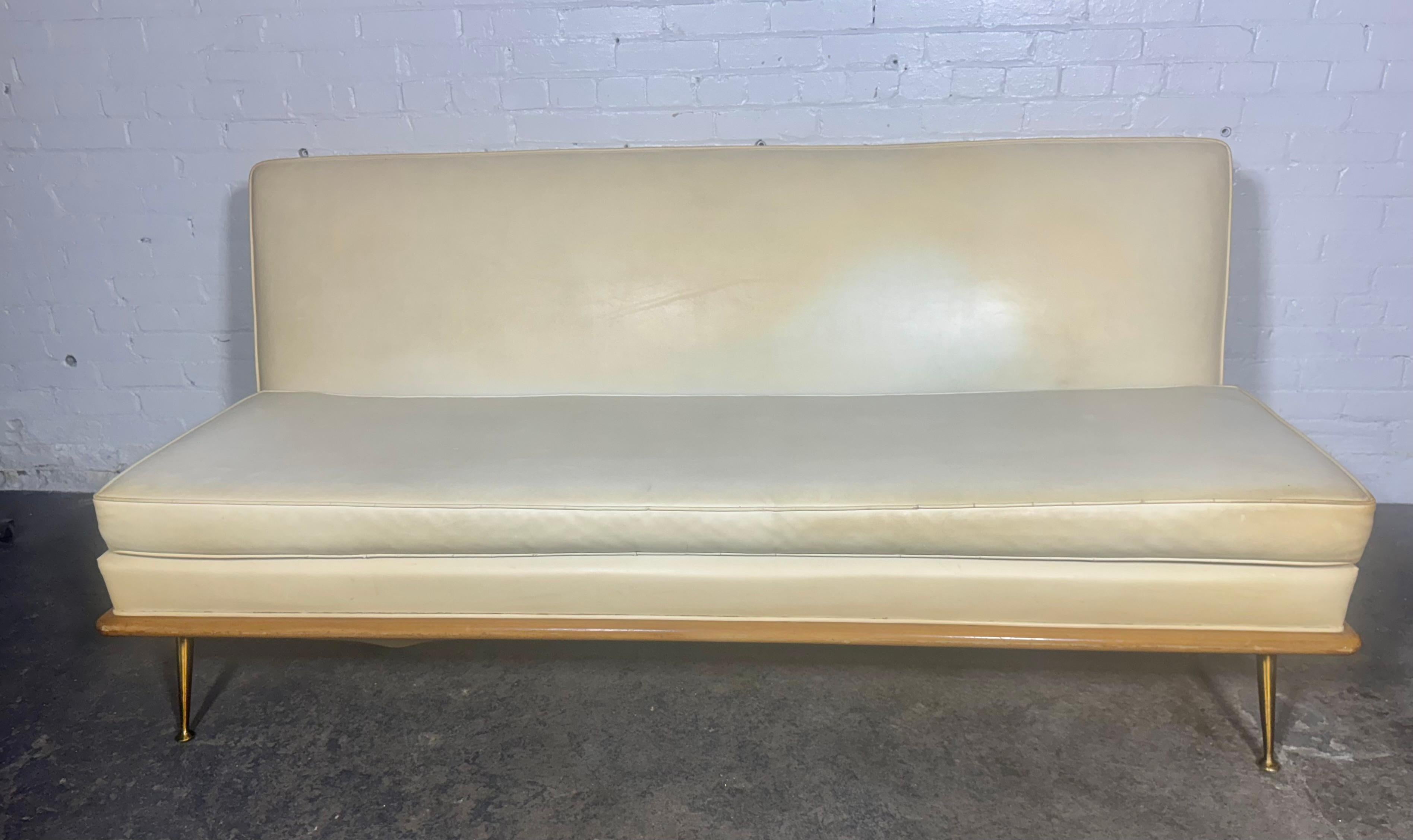 Mid-20th Century T.H. Robsjohn-Gibbings Sofa, for Widdicomb Model 1727 c.1950 / walnut & brass For Sale