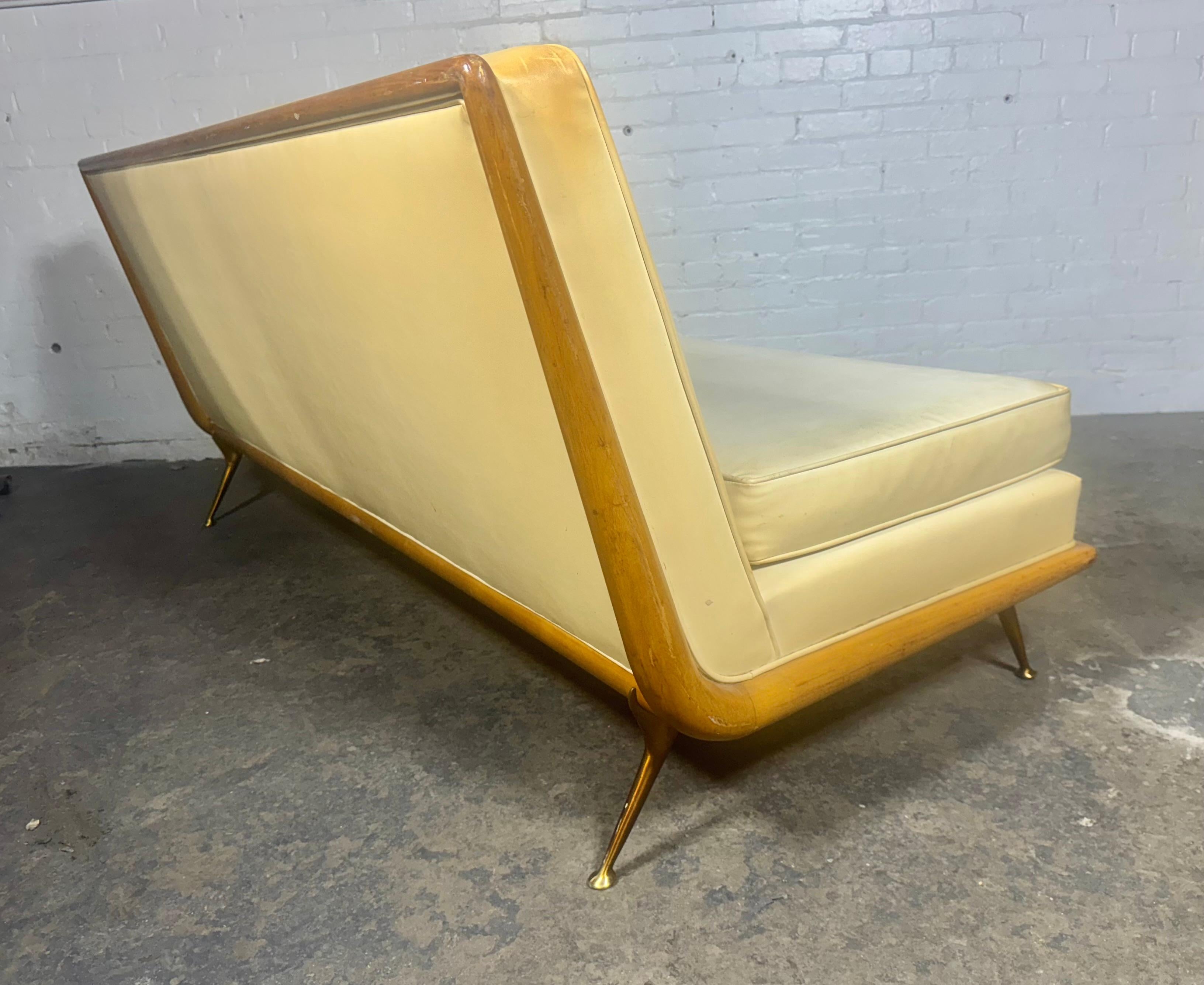 Brass T.H. Robsjohn-Gibbings Sofa, for Widdicomb Model 1727 c.1950 / walnut & brass For Sale