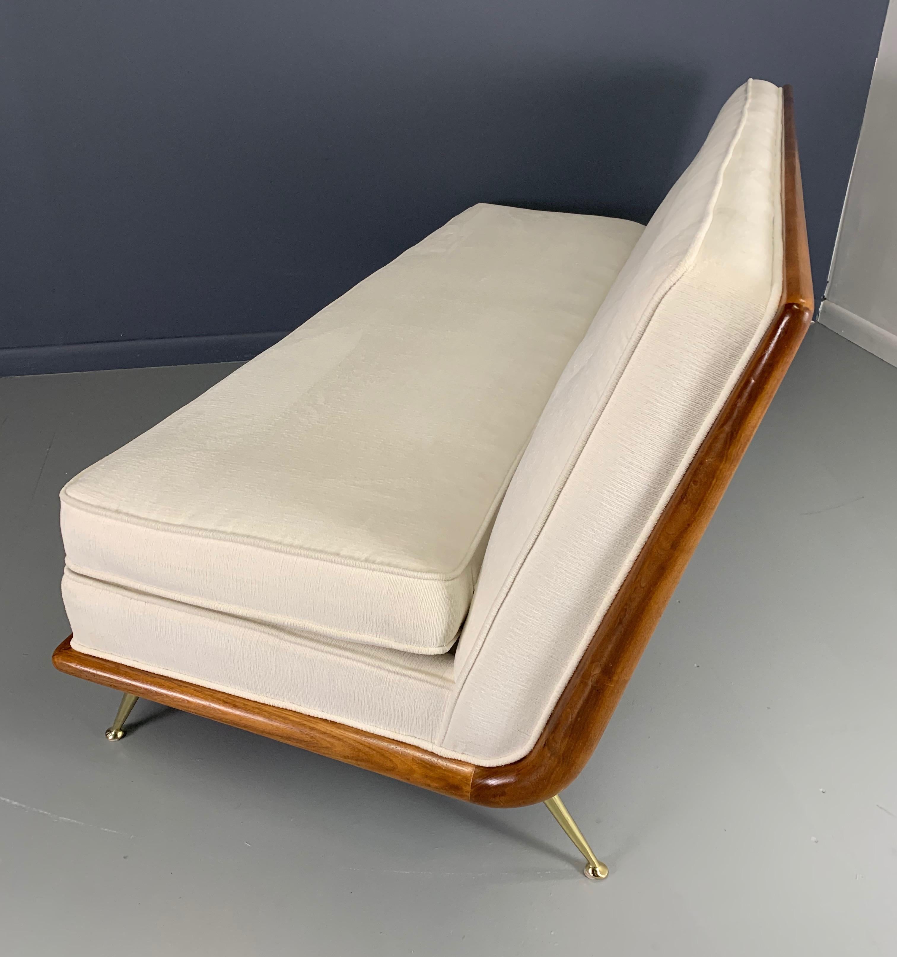This superbly designed sofa for Widdicomb by T.H. Robjohn-Gibbings is a masterpiece of design. It has had a ground up restoration including reupholstered in a wonderful white textured velvet.