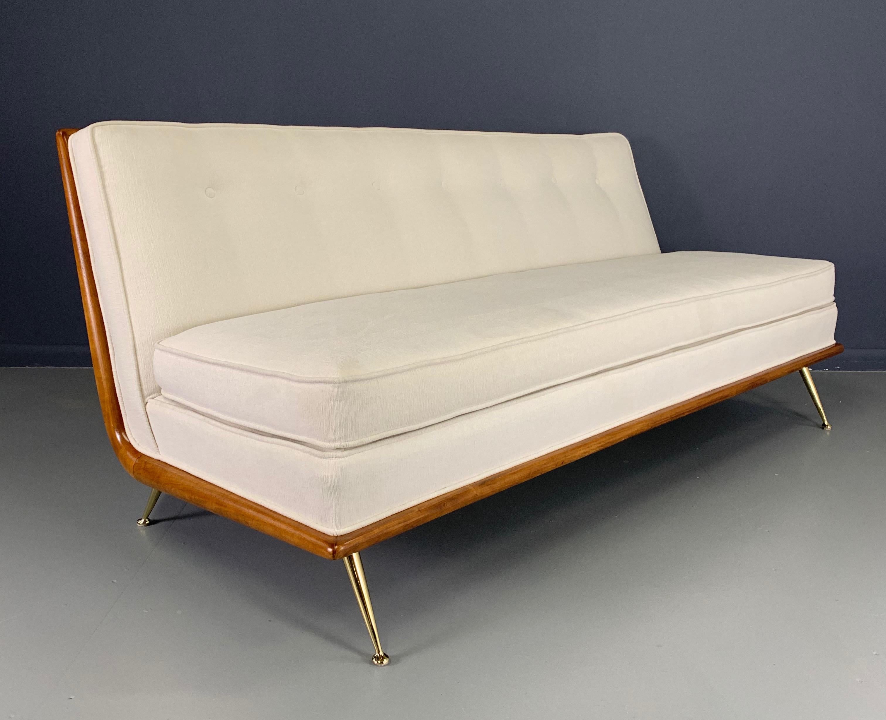 Widdicomb Brass and Walnut Sofa by Gibbings  Model 1727 circa 1956 Mid Century In Excellent Condition In Philadelphia, PA
