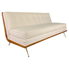 Widdicomb Sofa aus Messing und Nussbaumholz von Gibbings  Modell 1727, um 1956, Mitte des Jahrhunderts