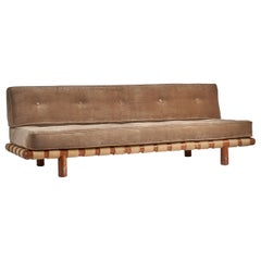 T.H. Robsjohn-Gibbings, Sofa, Walnut, Canvas, Velvet, USA, 1950s