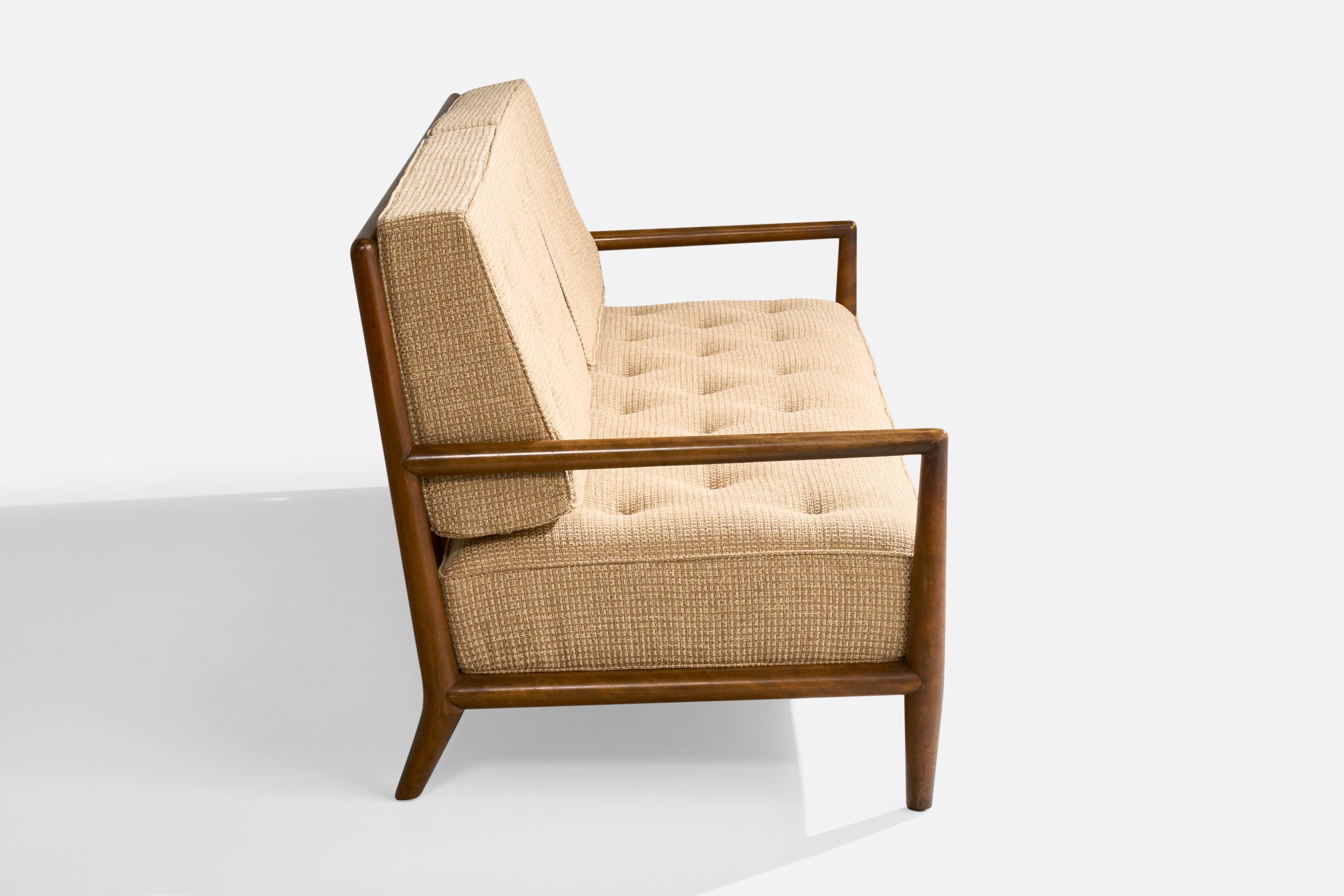 T.H. Robsjohn-Gibbings, Sofa, Walnut, Fabric, USA, 1950s For Sale 4