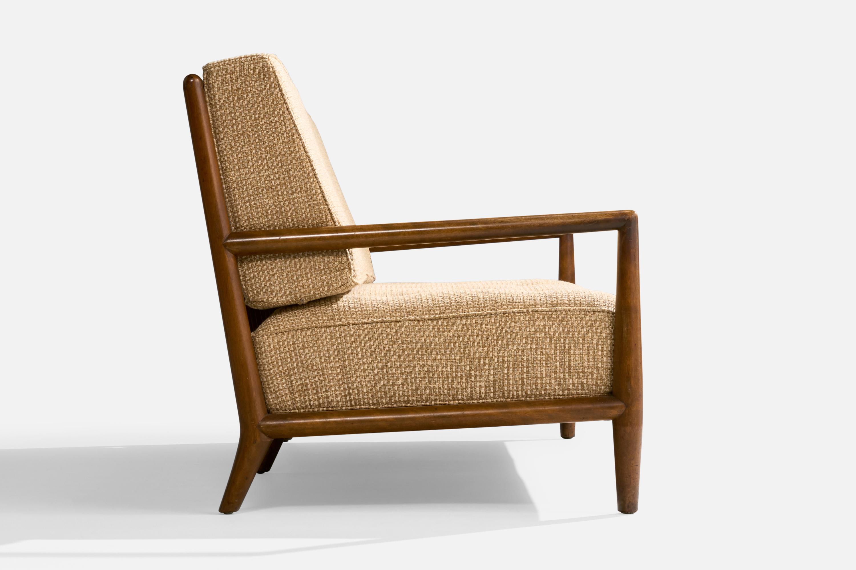 T.H. Robsjohn-Gibbings, Sofa, Walnut, Fabric, USA, 1950s For Sale 5