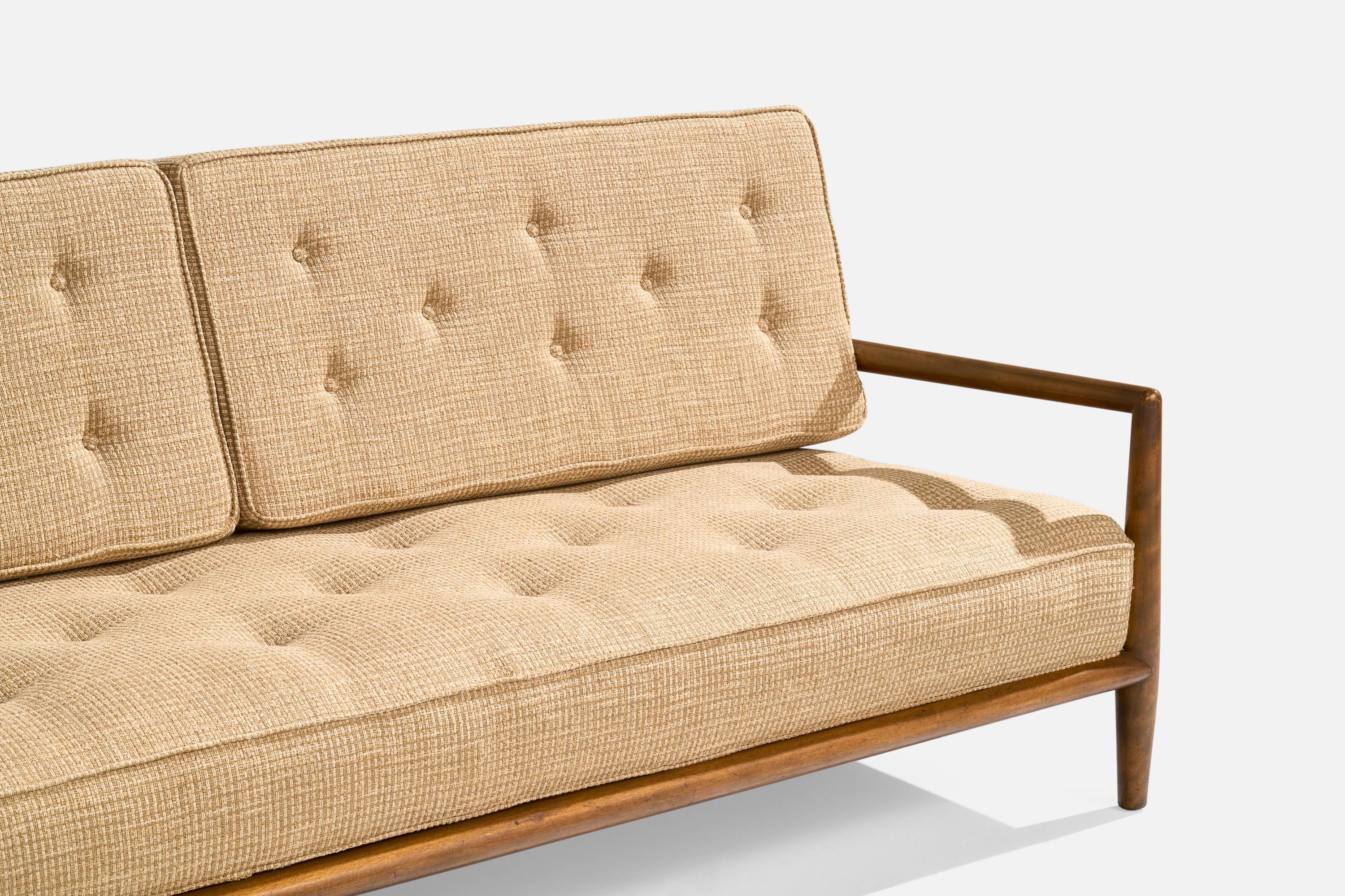 T.H. Robsjohn-Gibbings, Sofa, Walnut, Fabric, USA, 1950s For Sale 6
